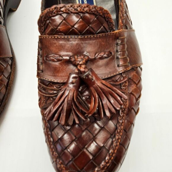 Bragano Mens Loafer Size 10 M Brown Woven Leather Tassel Dress Shoes Italy main image 9
